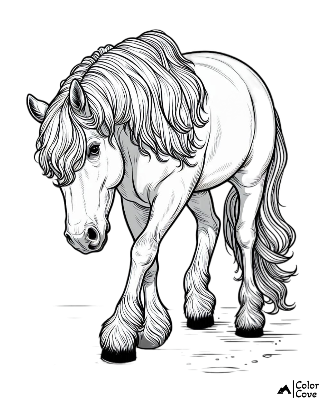 Realistic Horse Coloring Pages Free Printable (1)