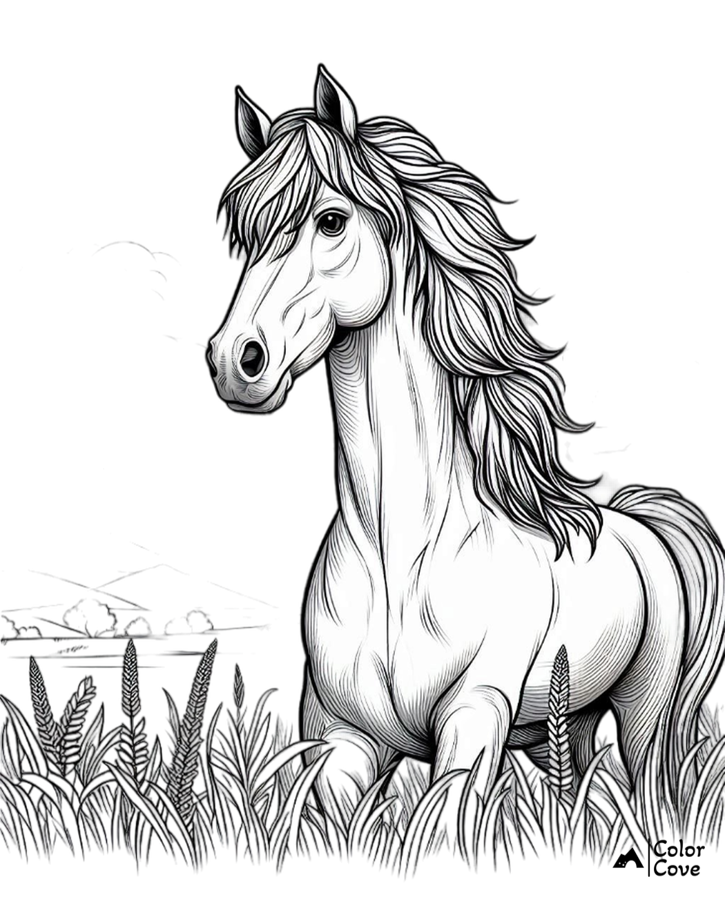 Realistic Horse Coloring Pages Free Printable (11)