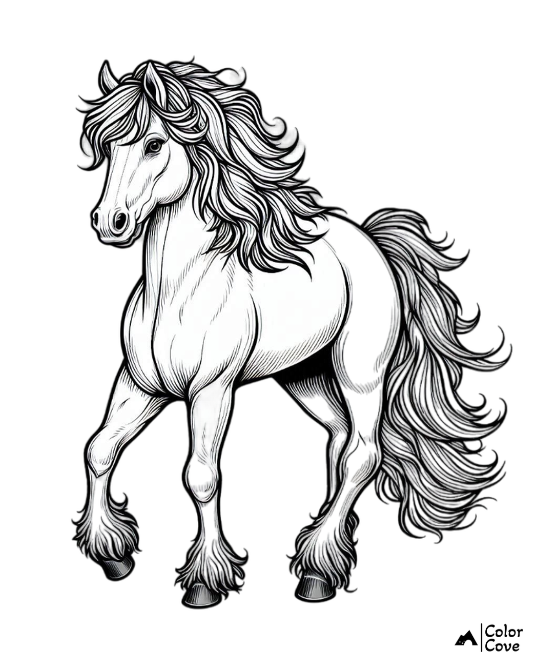 Realistic Horse Coloring Pages Free Printable (15)