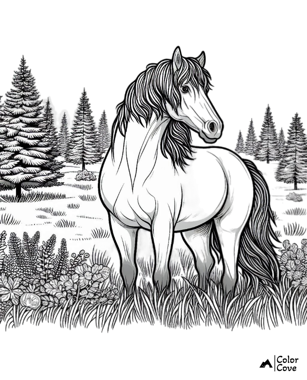 Realistic Horse Coloring Pages Free Printable (4)