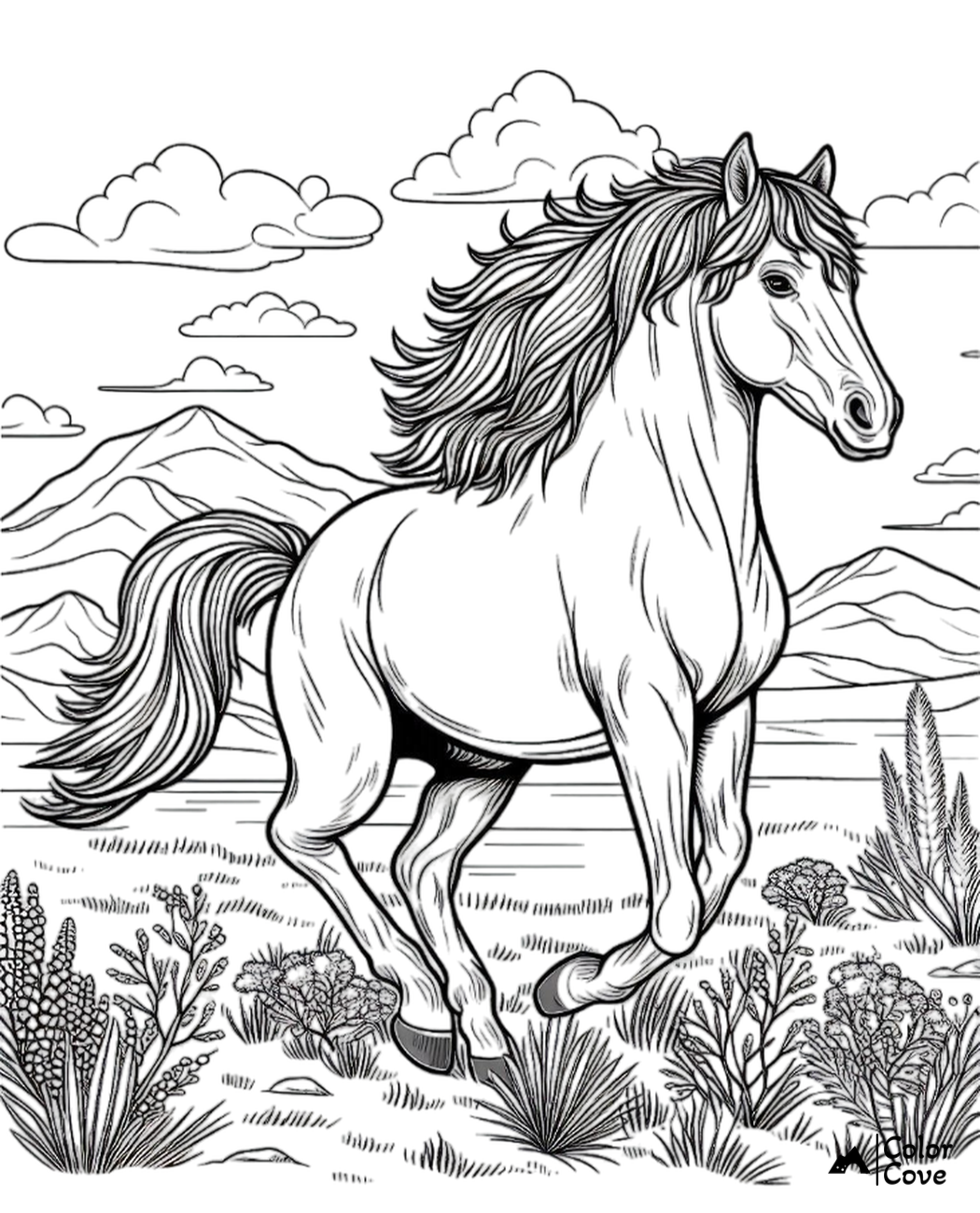 Realistic Horse Coloring Pages Free Printable (5)