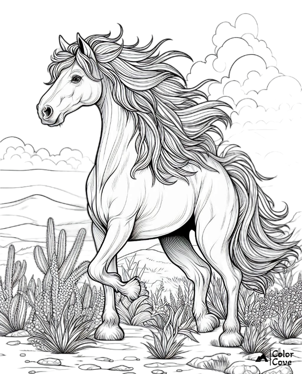 Realistic Horse Coloring Pages Free Printable (9)