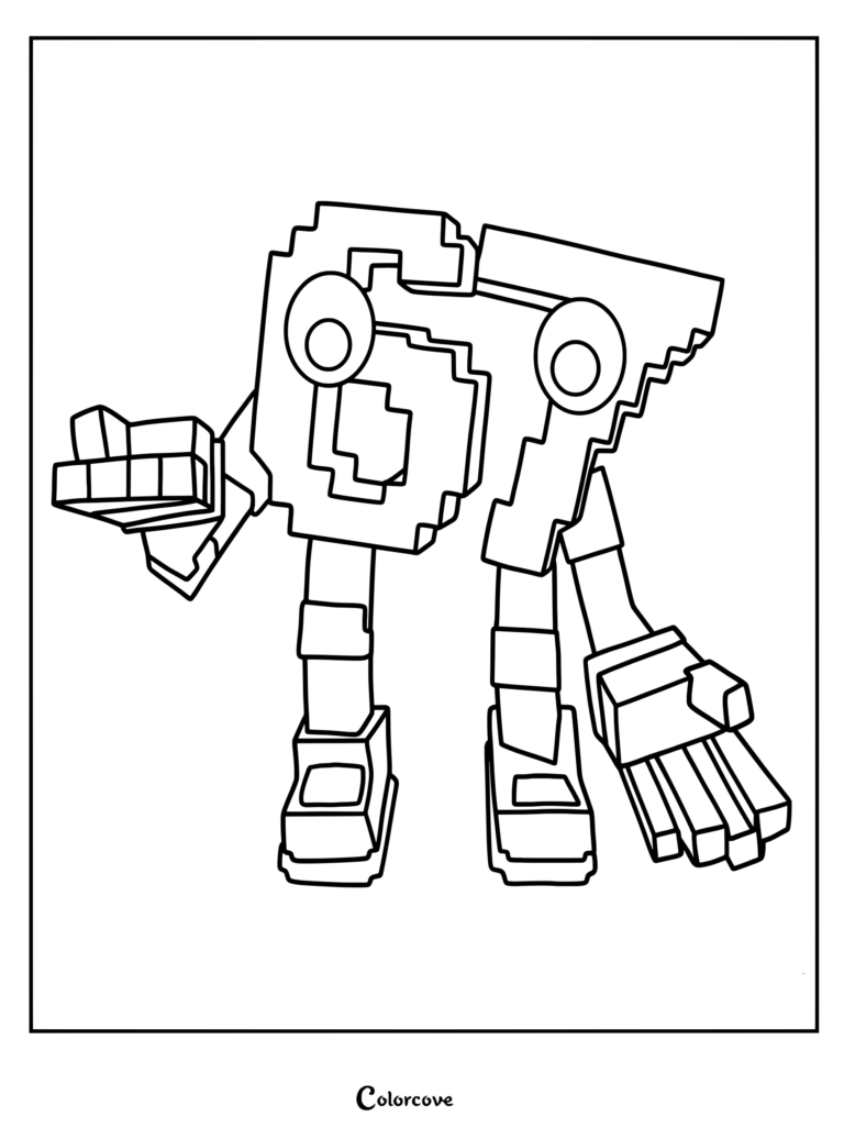 Coloriage des Chiffres 6 et 7 pixélisés avec des membres en blocs et de grands yeux.
