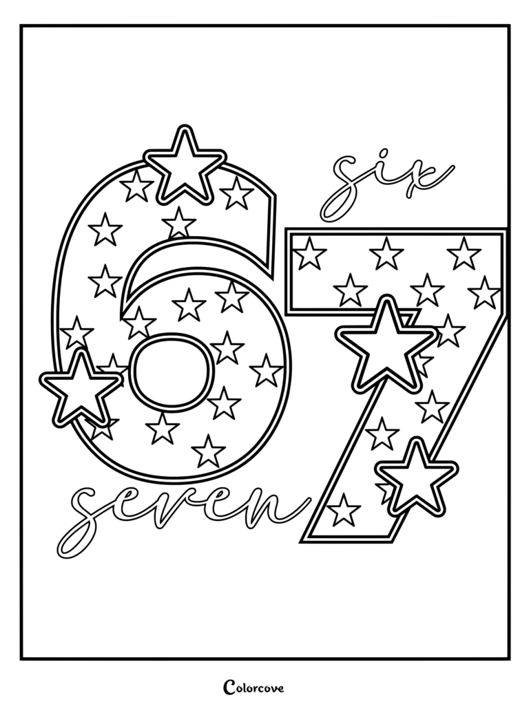 Coloriage Chiffres 6 et 7 à imprimer montrant les chiffres six et sept remplis d'étoiles.