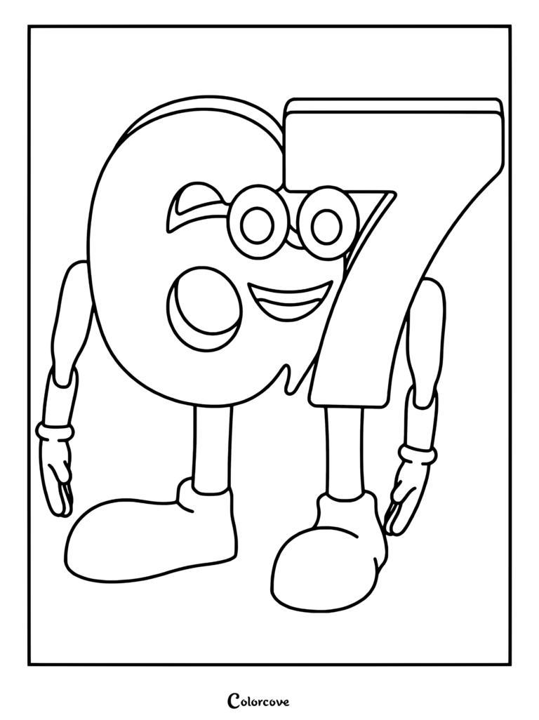 Coloriage Chiffres 6 et 7 à imprimer avec des chiffres portant des lunettes et des chaussures.