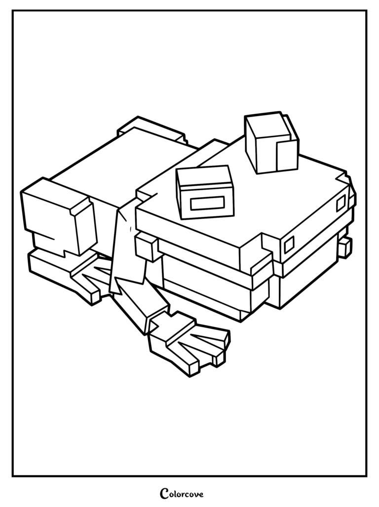 A blocky, pixel-style Frog from 99 Nights in the Forest in a simple line art coloring page format.