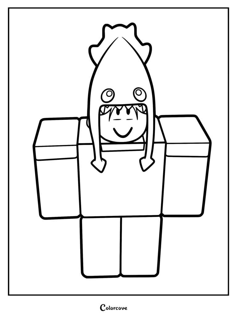 A printable coloring page featuring Kraken Kid from 99 Nights in the Forest, wearing a signature blue kraken hat with tentacles.