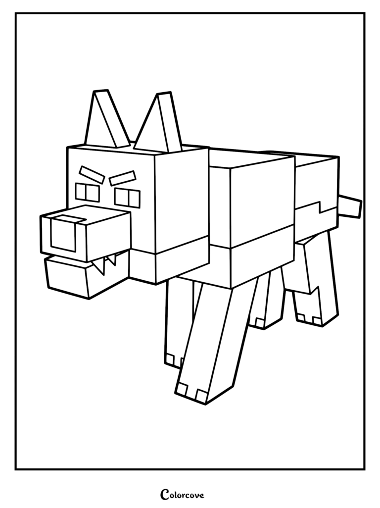 A blocky, pixelated Wolf from 99 Nights in the Forest in a printable coloring page format.