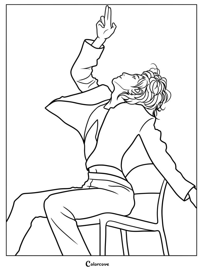 Dibujo para imprimir y colorear de ATEEZ con Seonghwa durante su dramático dance break con silla en el concierto TOWARDS THE LIGHT WILL TO POWER.