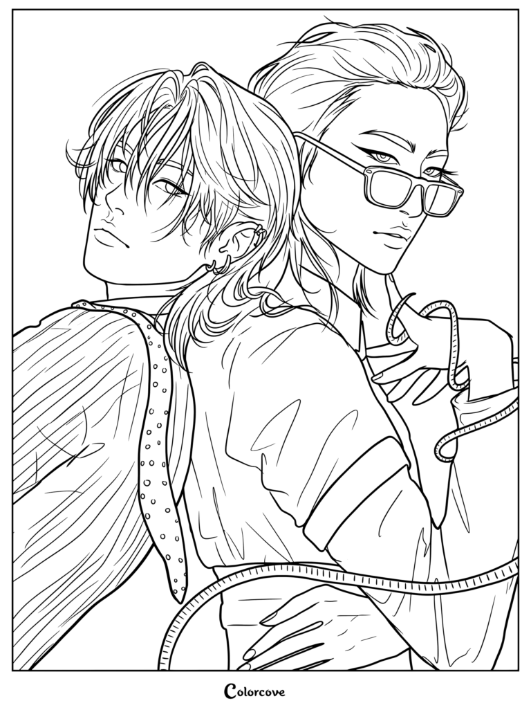 Un dibujo para imprimir y colorear de MATZ, el dúo y subunidad de Hongjoong y Seonghwa de ATEEZ, en una ilustración de fan art creada por artaem_work.