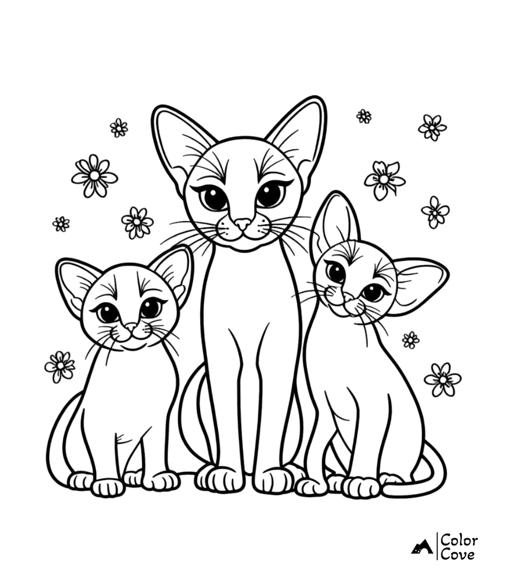 a group of cats with flowers