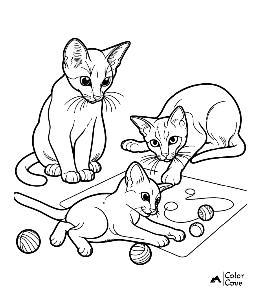 a group of cats playing with balls