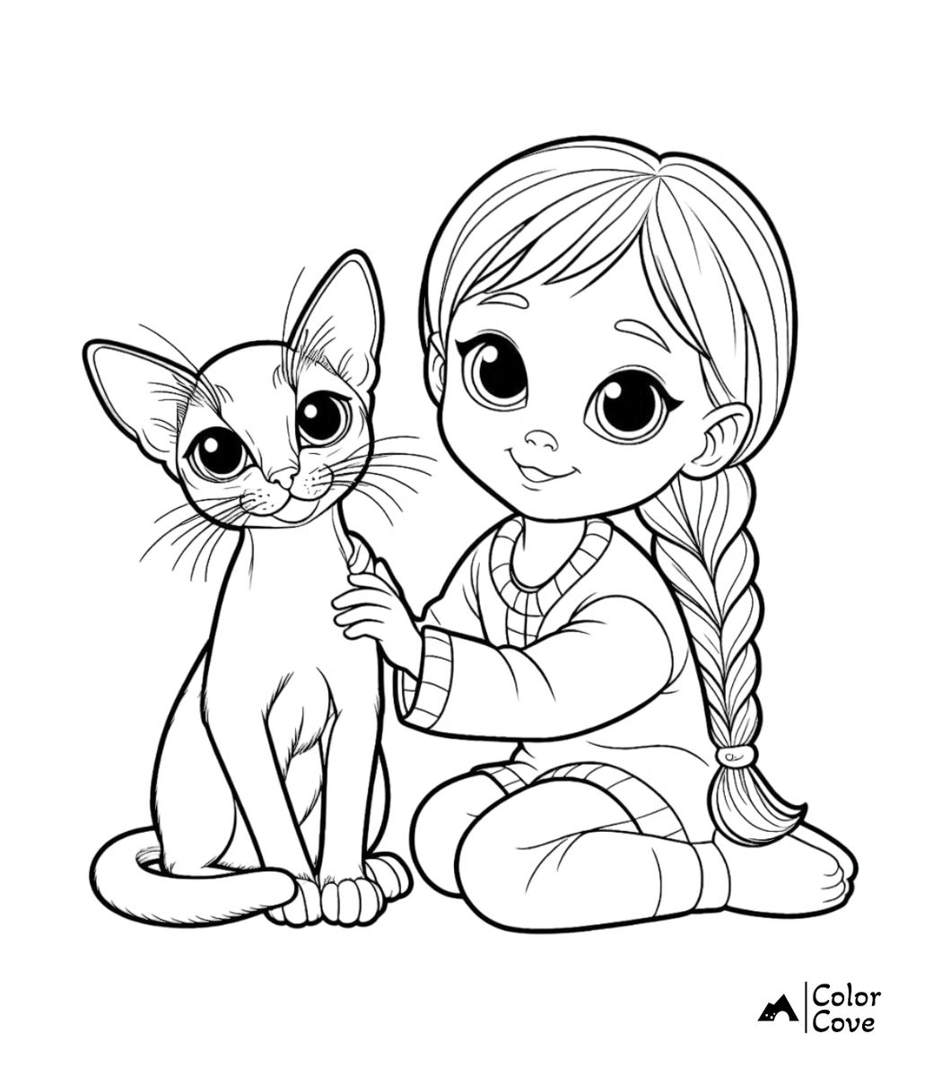 a cartoon girl with a cat