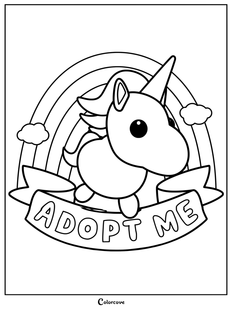 Página para colorear de la mascota Unicornio del juego de Roblox Adopt Me!