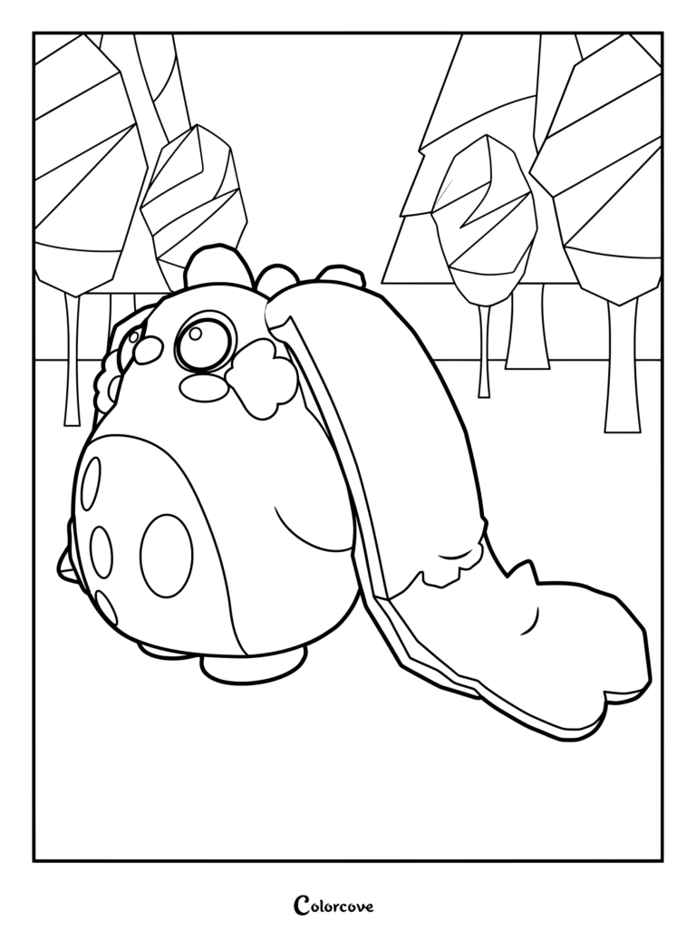 Página para colorear del personaje Cabbit de Adopt Me! en un entorno forestal