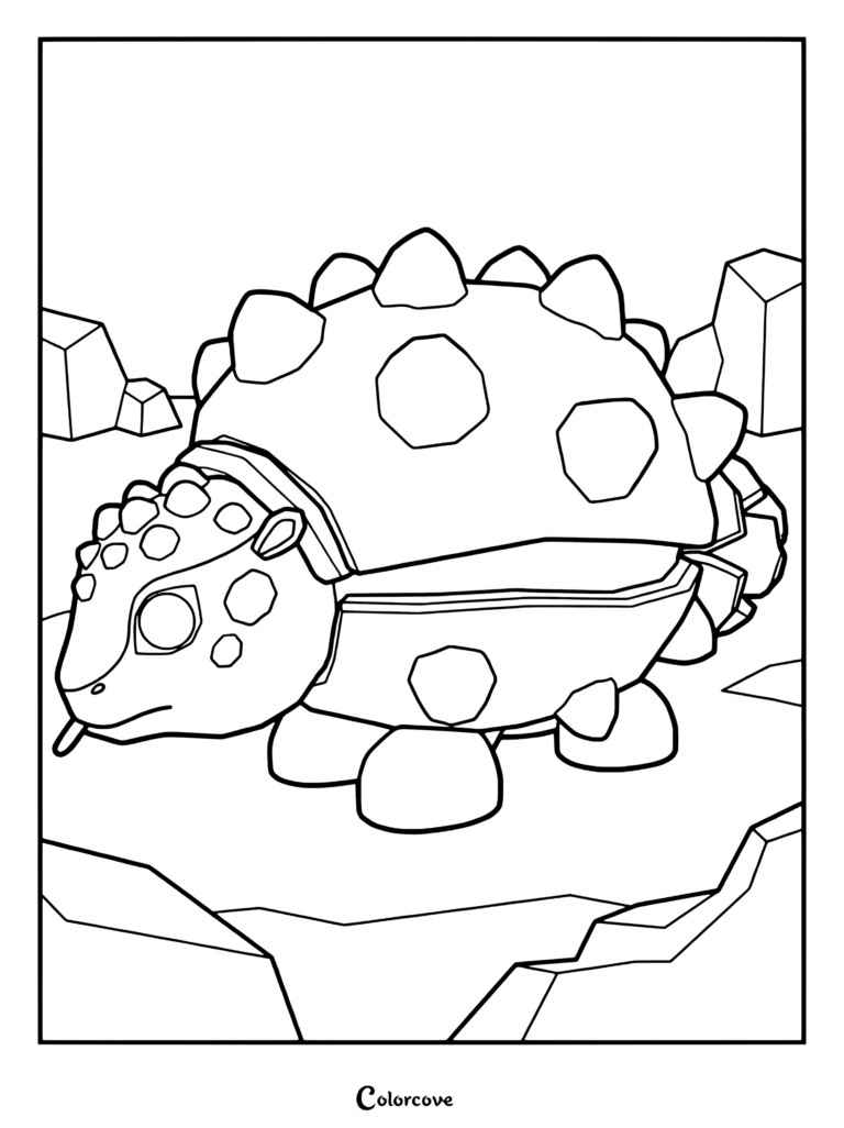 Página para colorear del Gliptodonte Castaño de Adopt Me! en terreno rocoso