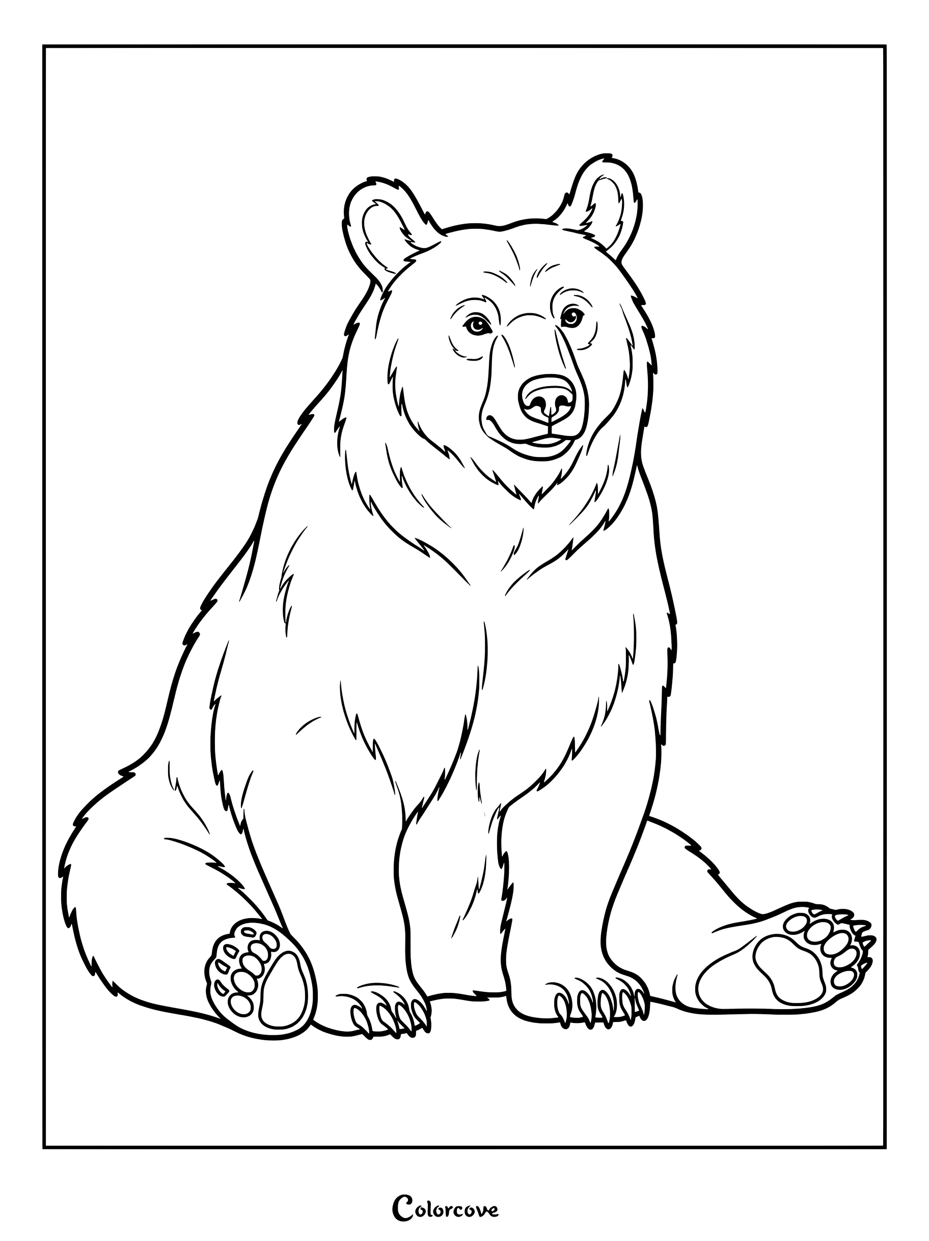 Un ours mignon assis bien droit pour un coloriage à imprimer