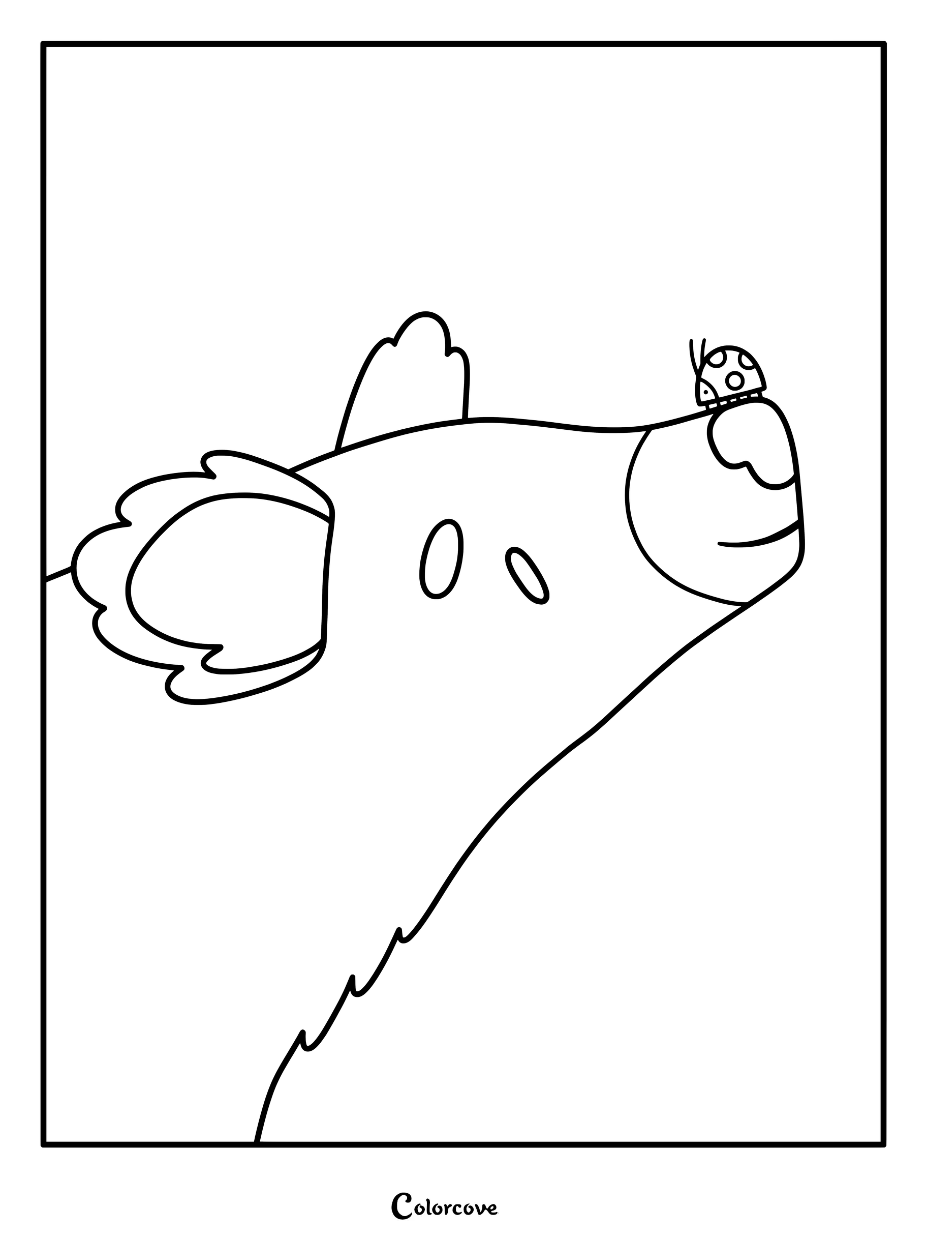 Un coloriage d'ours mignon montrant un ours trognon avec une coccinelle sur le museau.