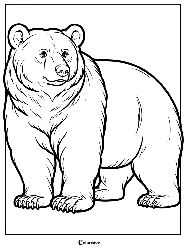 Un oso tierno erguido en un dibujo para colorear detallado