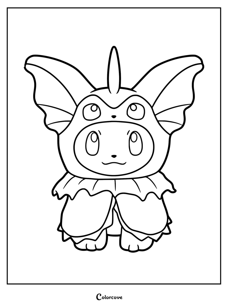 Eevee wearing a Vaporeon poncho coloring page with large ears and a fin on top
