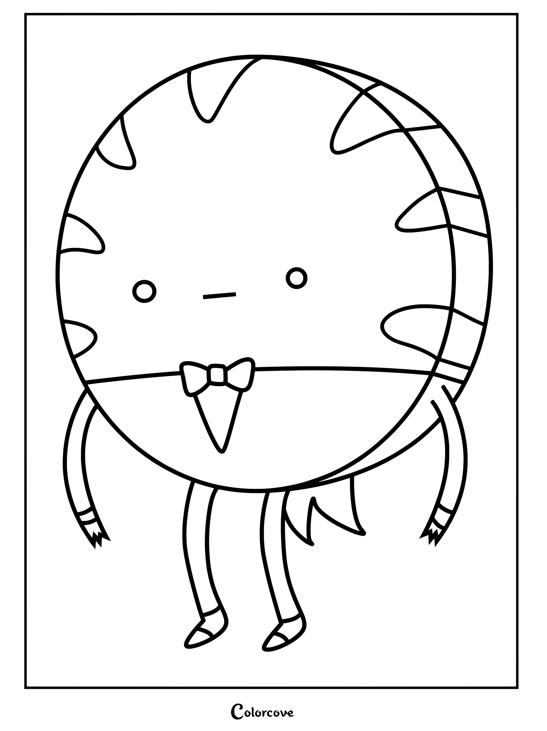 Simple Peppermint Butler coloring page featuring the round candy character with a bowtie and striped pattern.