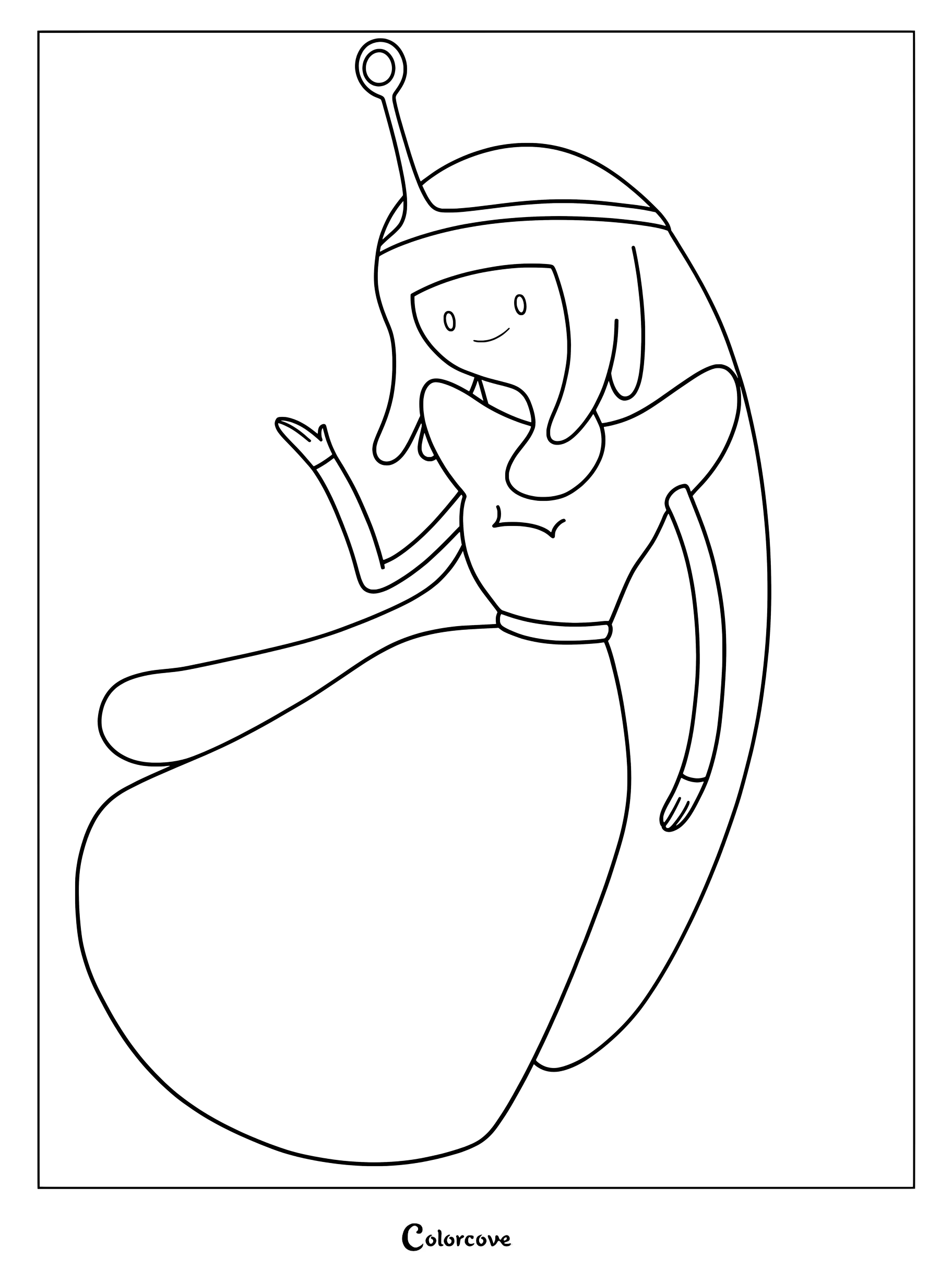 Simple Princess Bonnibel Bubblegum coloring page featuring her iconic crown and long hair in a friendly pose.