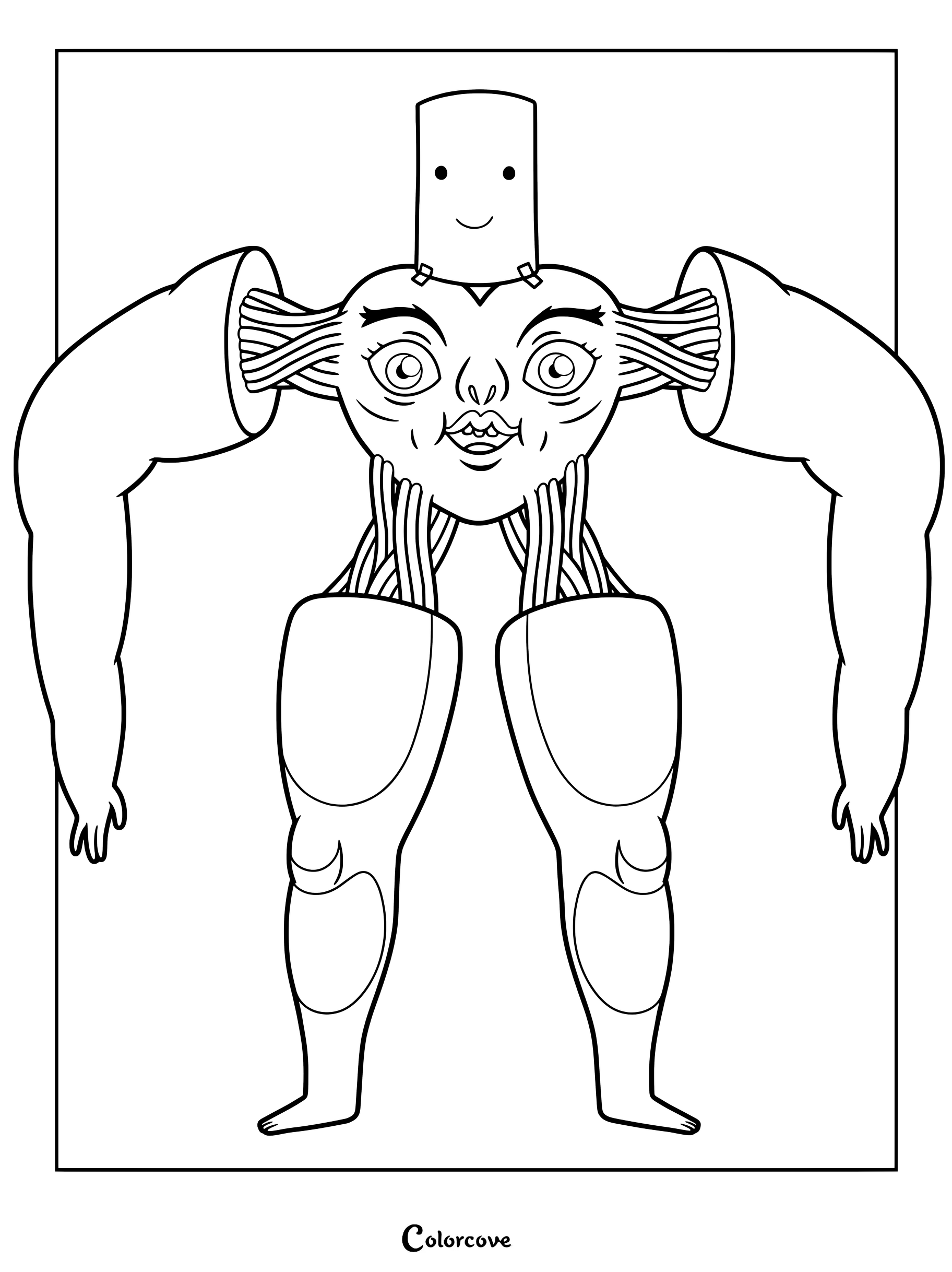 Ricardio the Heart Guy from Adventure Time in a medium difficulty coloring page featuring his muscular heart anatomy.