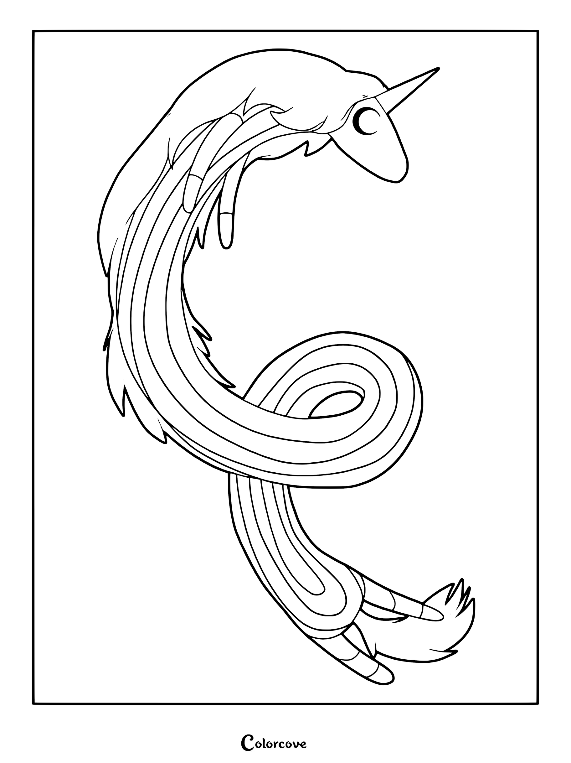 Simple Lady Rainicorn coloring page from Adventure Time featuring her long, slender, curved body and unicorn horn.
