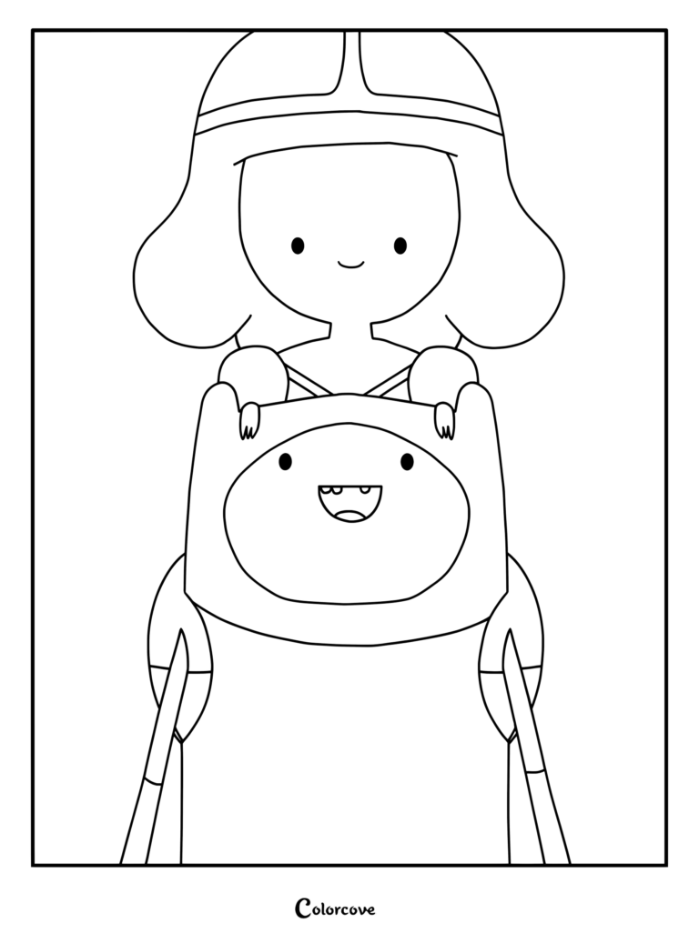Coloriage simple de Finn l'humain portant Princesse Chewing-Gum d'Adventure Time.
