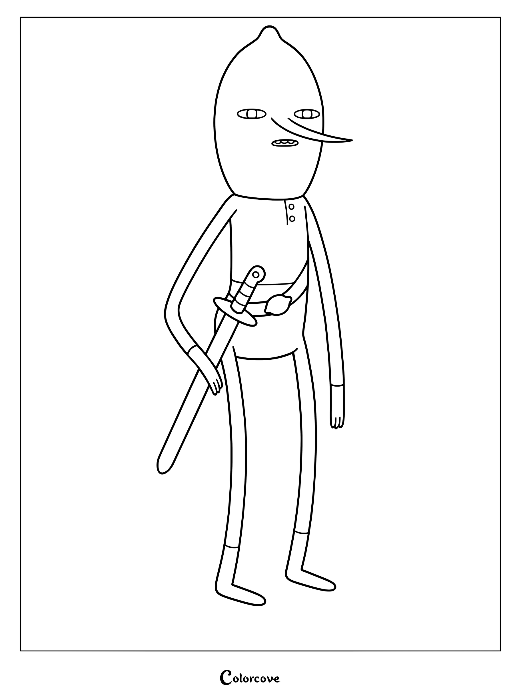 Simple coloring page of the Earl of Lemongrab, a major antagonist from Adventure Time, standing with his sword.