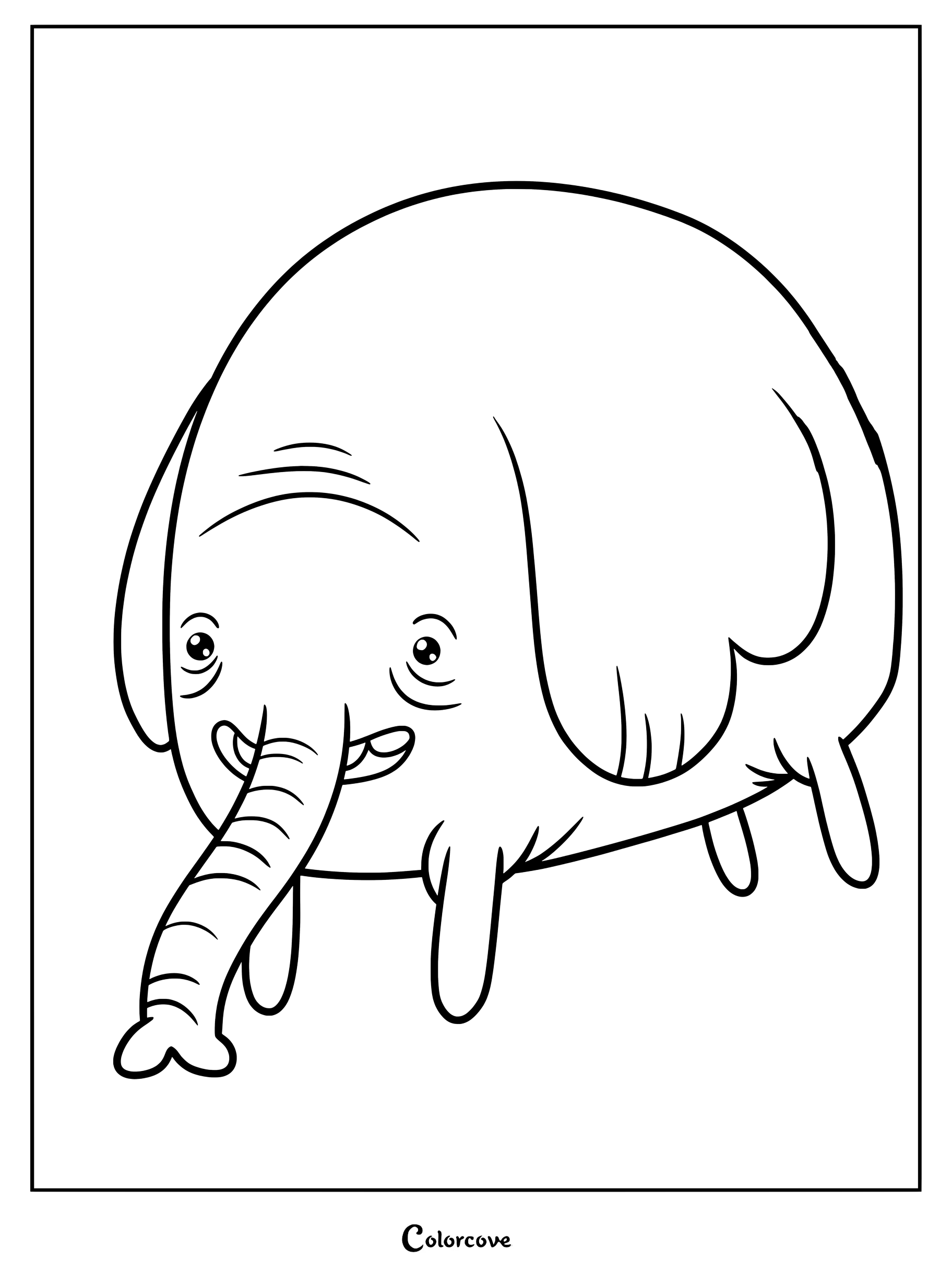 Simple Adventure Time Tree Trunks coloring page featuring the small yellow elephant with her trunk and large ears.