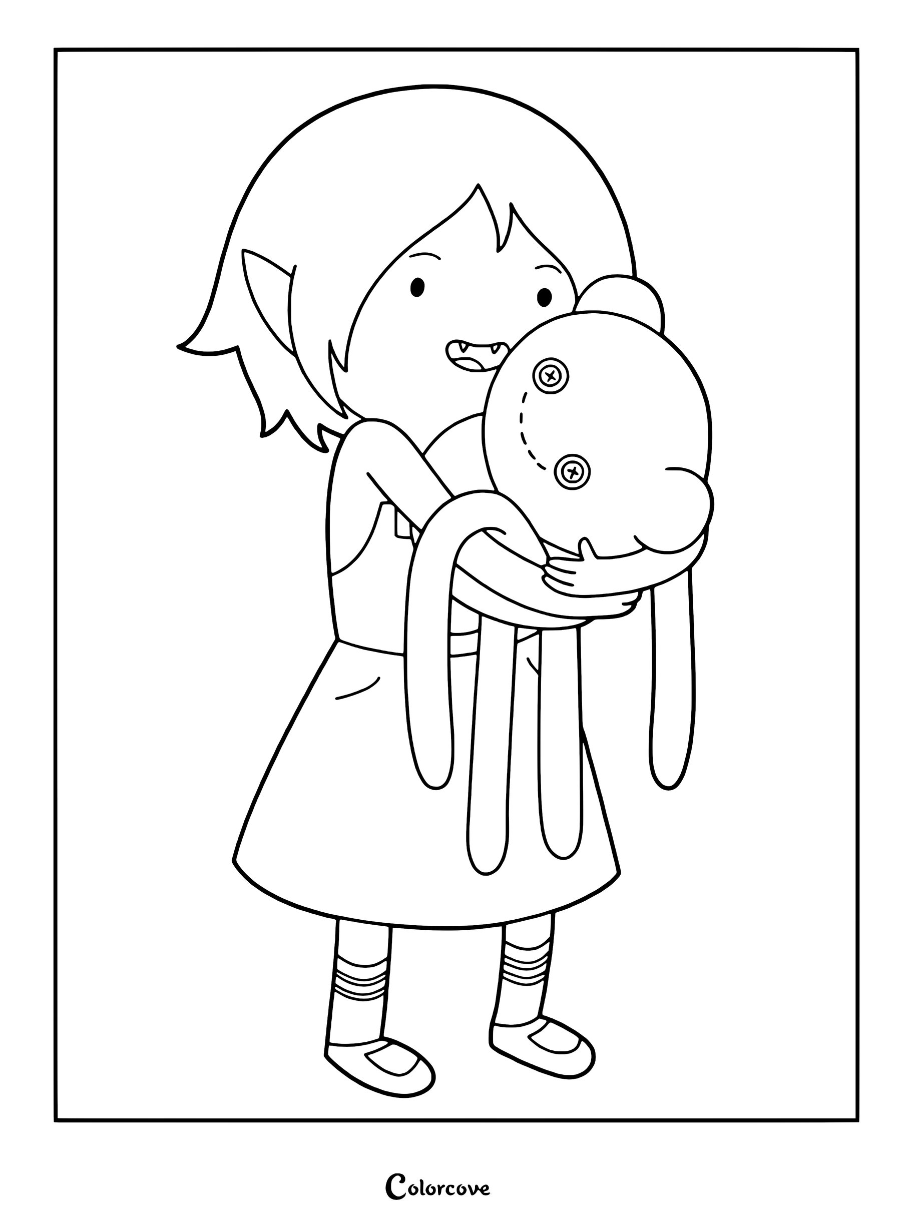 Young Marceline holding her stuffed bear Hambo in this simple Adventure Time coloring page.