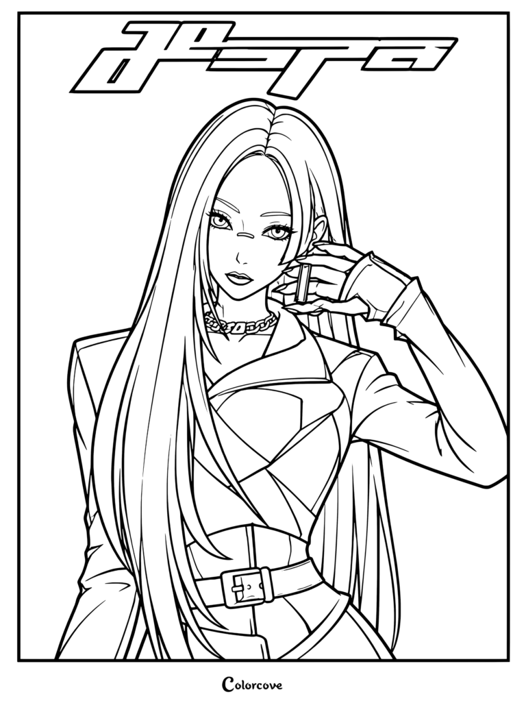 Karina del grupo de K-pop aespa inspirada en su era Whiplash en una página para colorear