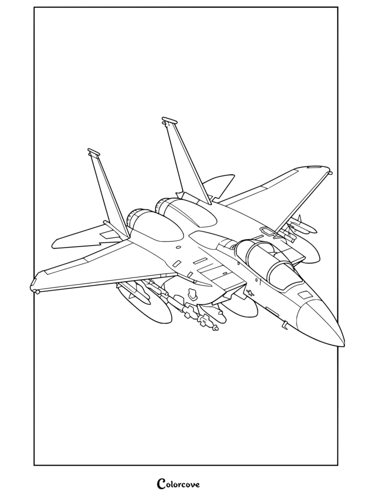 Dibujo para colorear e imprimir de Aviones con un F-15E Strike Eagle Bold Tigers del 391.º Escuadrón de Caza en vuelo.