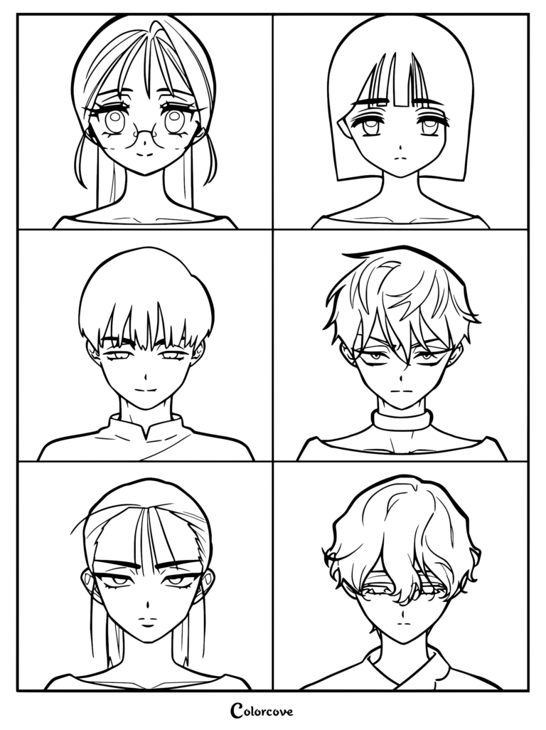A printable coloring page featuring six individual headshot portraits of Alien Stage characters including Mizi, Sua, Till, Ivan, Luka, and Hyuna in a grid layout.