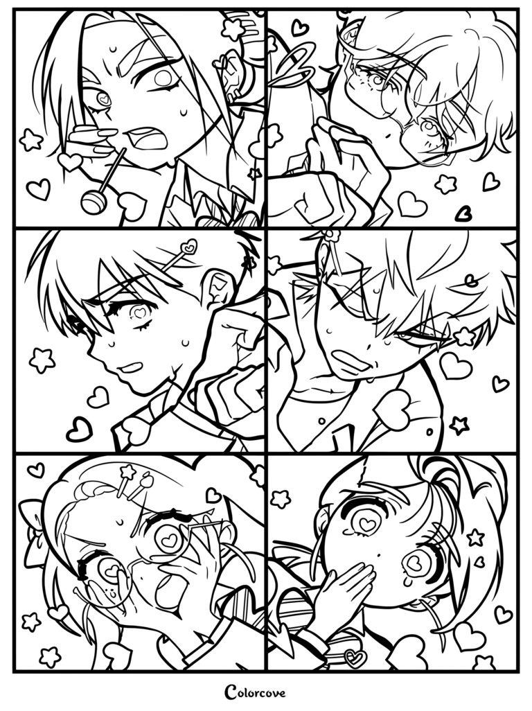 Six Alien Stage characters in a grid with heart accents.
