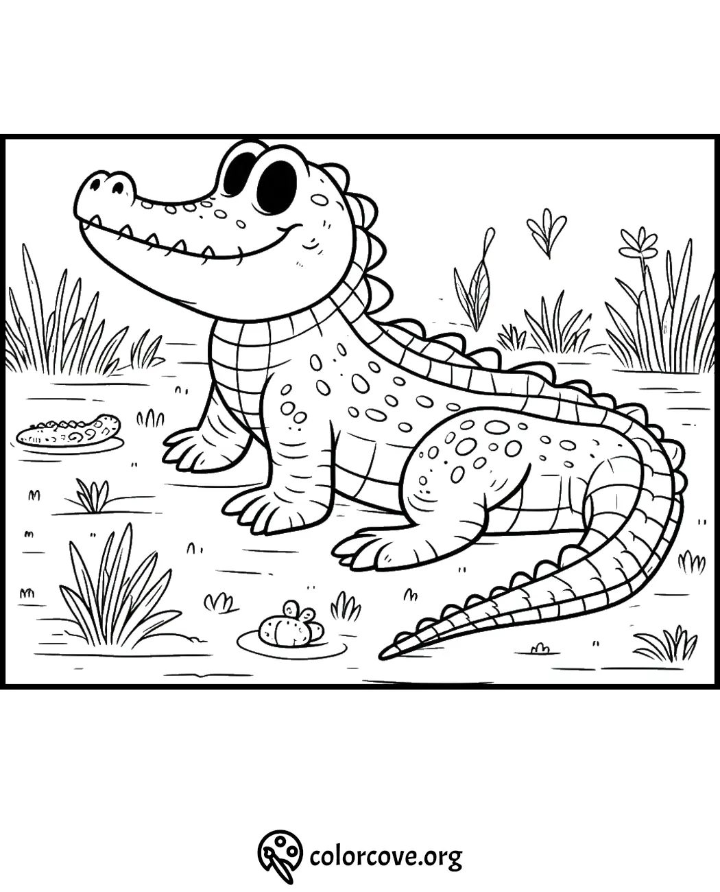 Alligator coloring page for kids, fun and educational printable activity, perfect for developing creativity and fine motor skills.