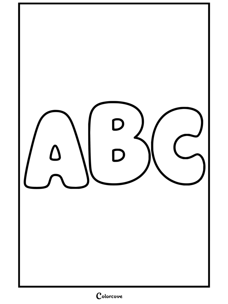 Dibujo para colorear imprimible de tipografía de Alfabeto con letras de burbuja del ABC en mayúsculas.