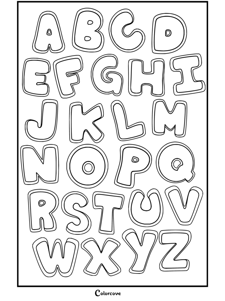 Dibujo para colorear infantil con diseño de fuentes y patrones de letras de Alfabeto