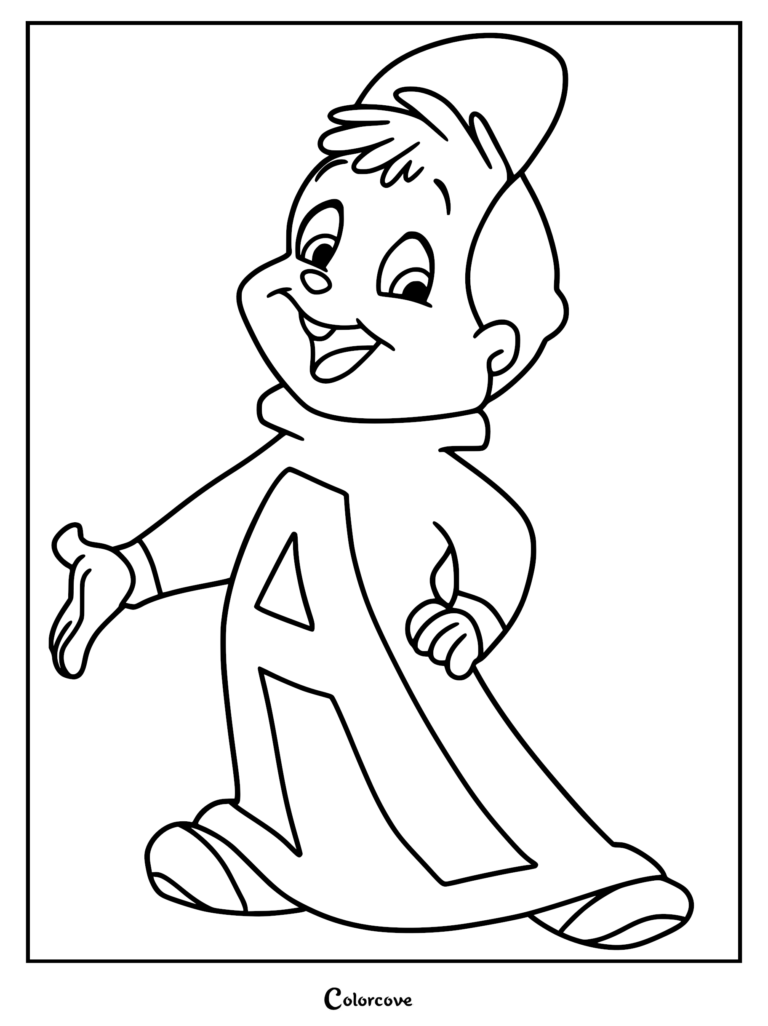 Alvin from Alvin and the Chipmunks smiling and waving in a simple line art coloring page.