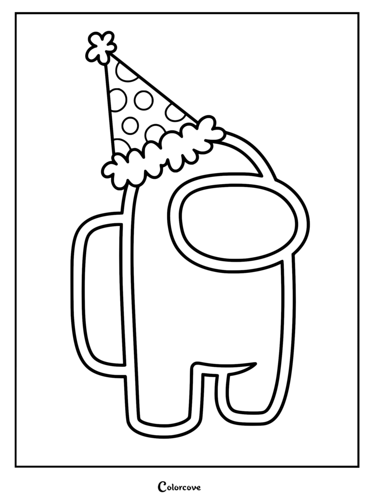 Among Us crewmate wearing a festive polka-dot party hat.
