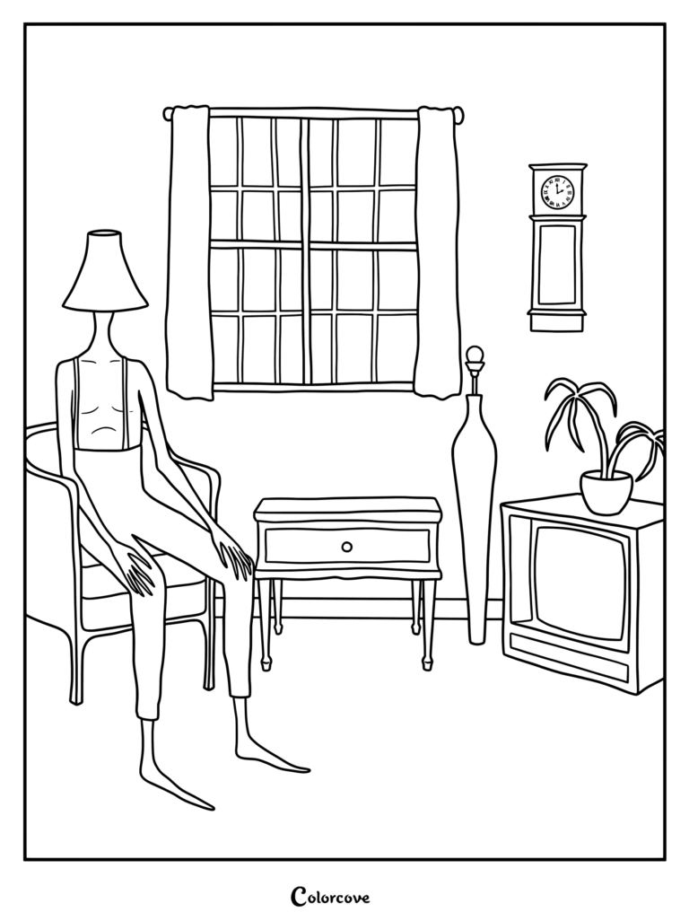 Página para colorear de Analog Horror con una escena de Desiderio del creador Doctor Nowhere.