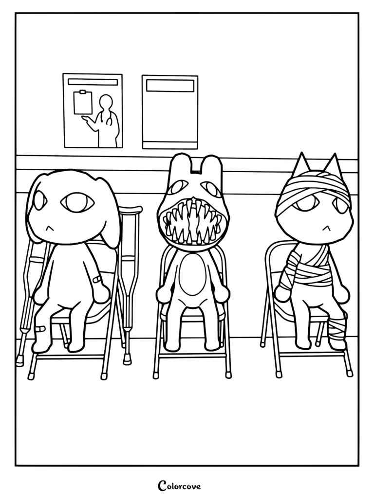 Patient characters wait in the hospital reception area.