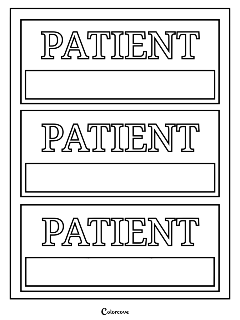 Page de coloriage montrant une vignette pour l'accessoire avant Badge Patient [Animal Hospital] sur Roblox.