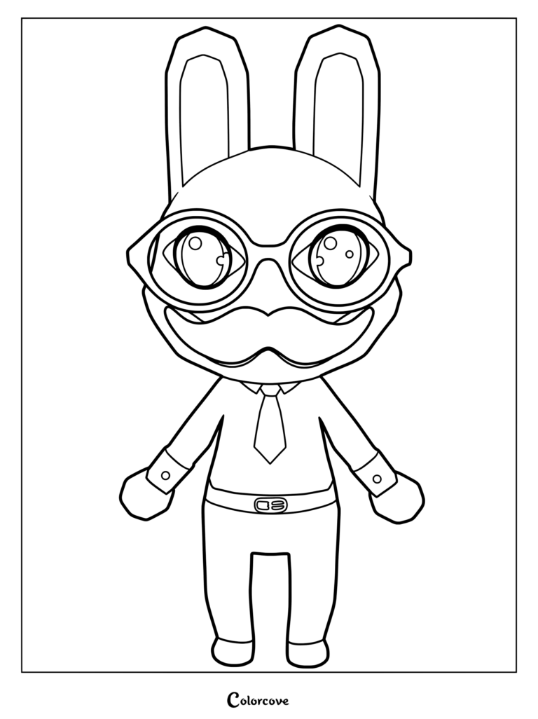 Page de coloriage de Psychologue d'Animal Hospital (Anomaly) représentant un lapin portant de grandes lunettes, une moustache, une cravate et un costume.