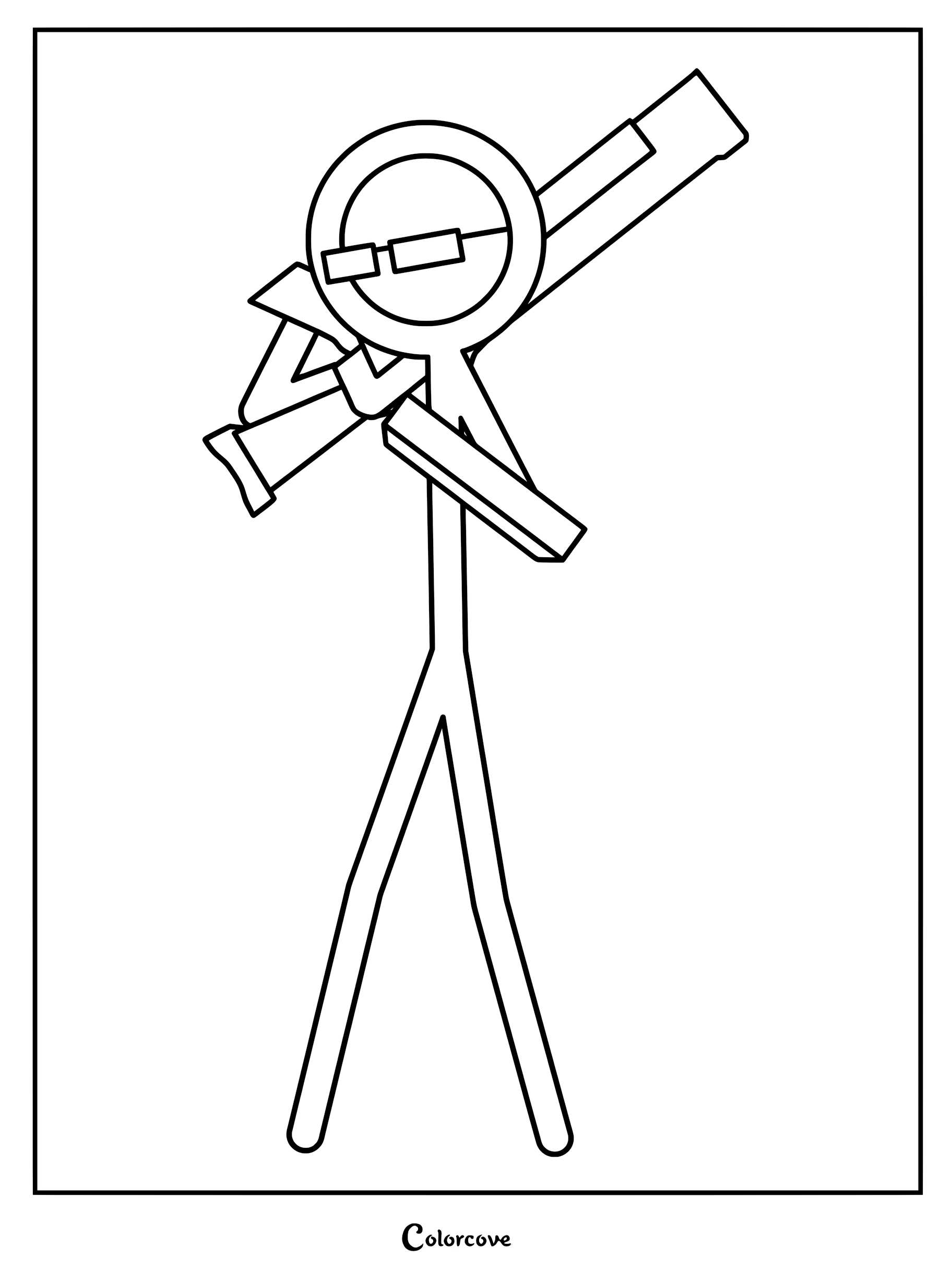 Agent stick figure wearing sunglasses and holding a large rifle in this printable coloring page.