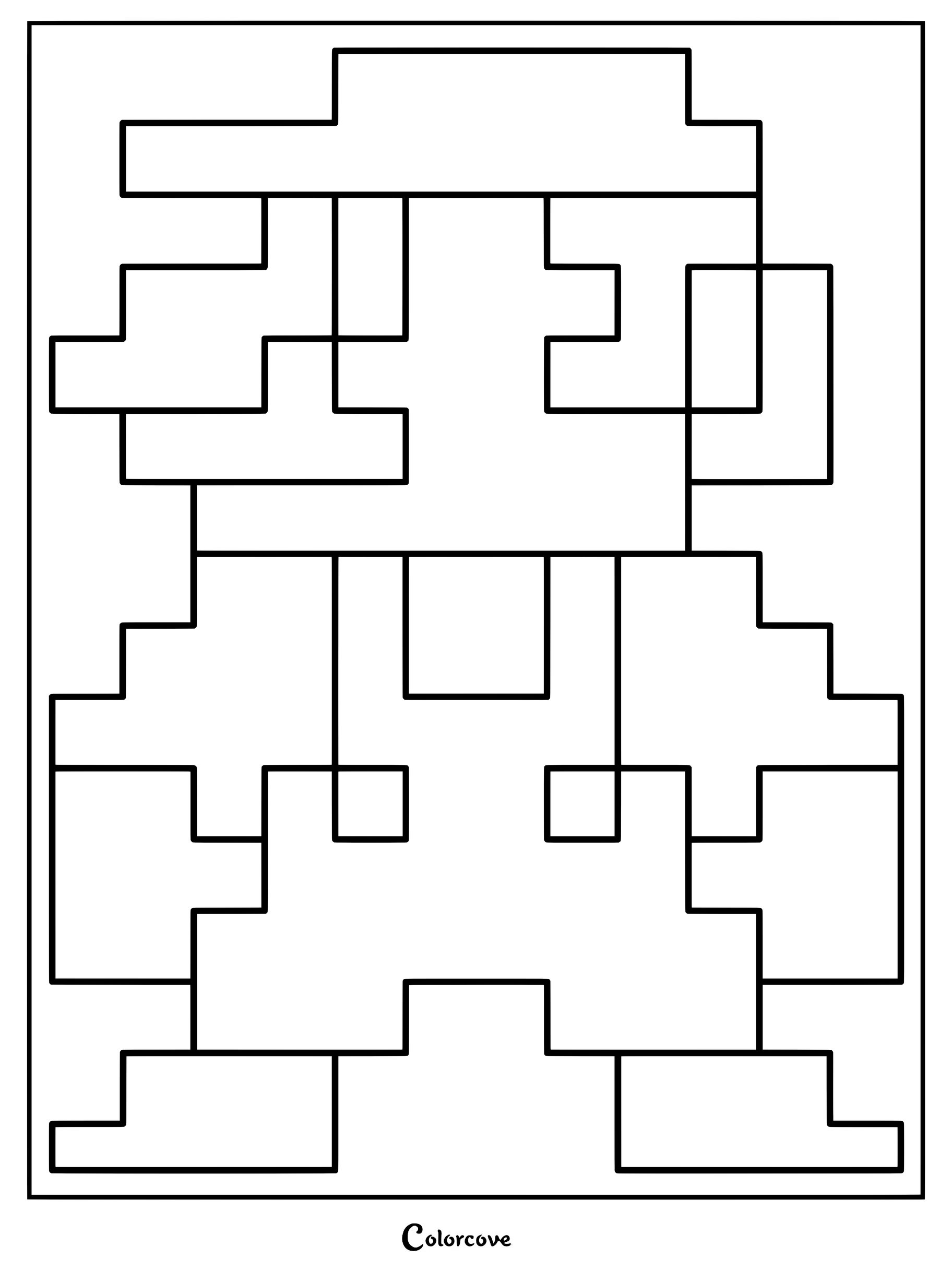 A minimalist pixel art coloring page featuring the blocky outline of Mario from Animator Vs. Animation.