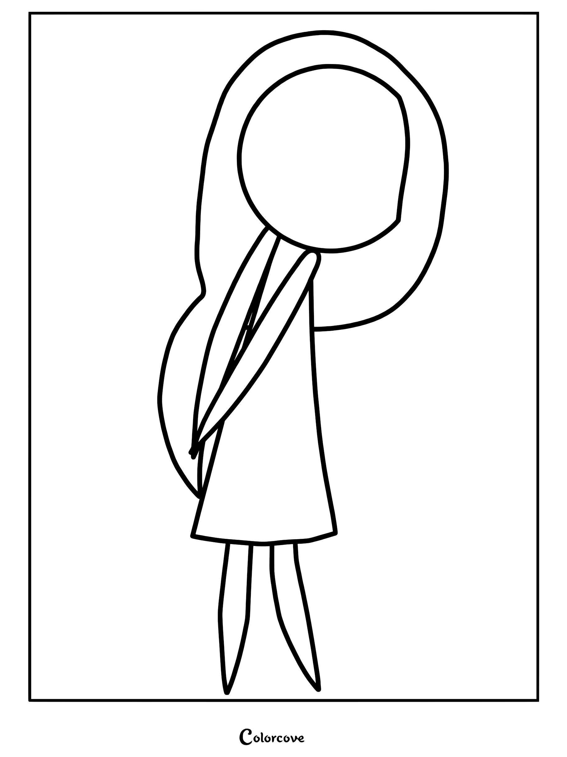 A simple line art coloring page of Mitsi from Animator Vs. Animation featuring her distinct long hair and dress.