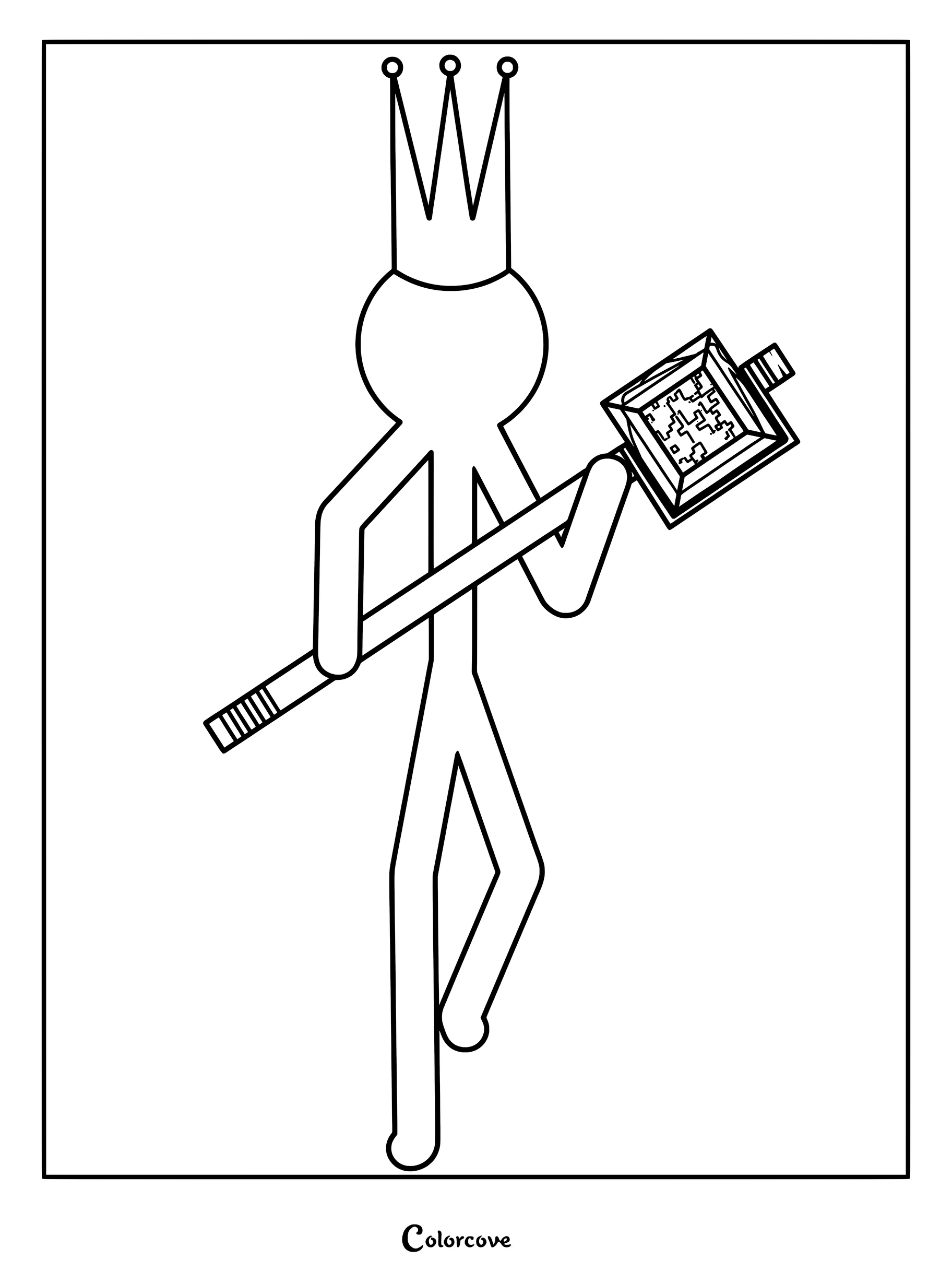 Orange from Animator vs. Animation wearing a crown and holding a staff coloring page