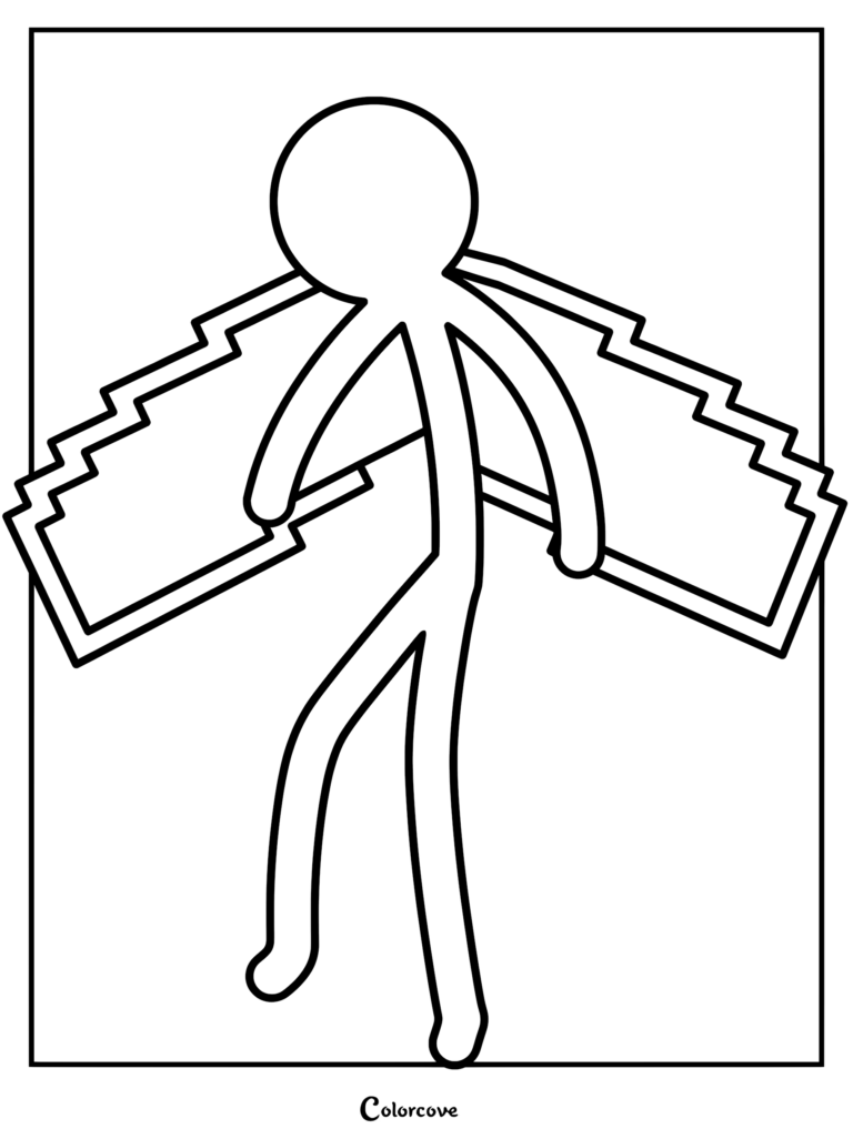 Purple from Animator Vs. Animation holding two large jagged pixelated blades in this printable coloring page.